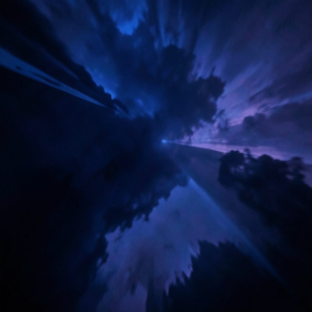 Deep blue and violet abstract album cover with a moody, atmospheric feel