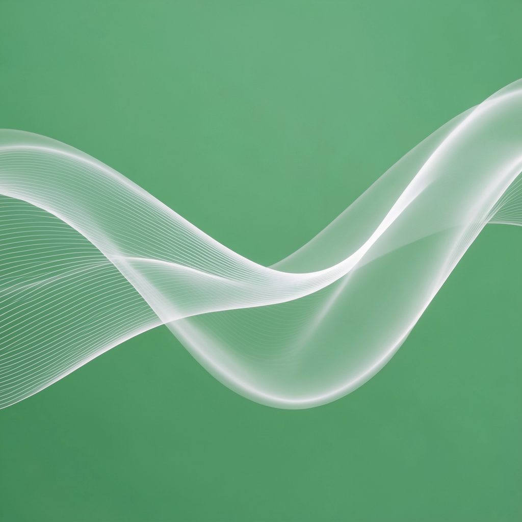 Abstract flowing musical wave pattern in soft white, curving gently across a green background